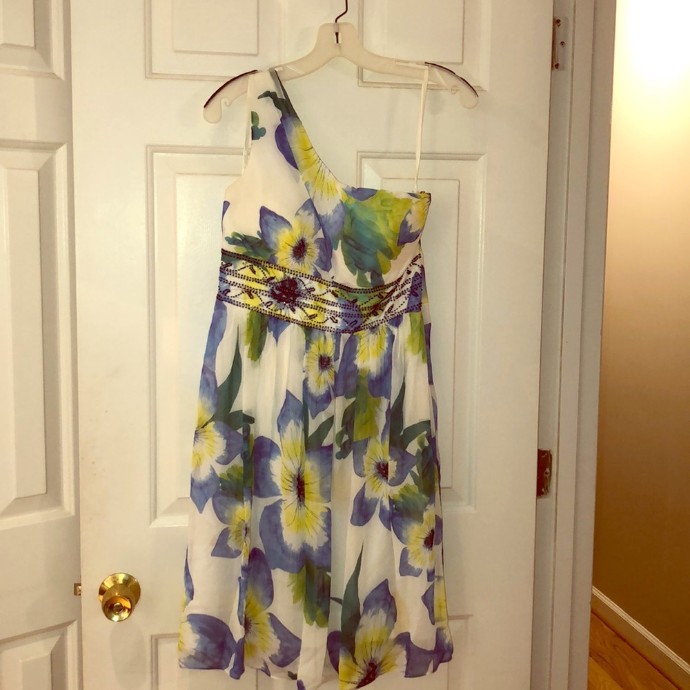 Floral One Shoulder Cocktail Dress with Sequins